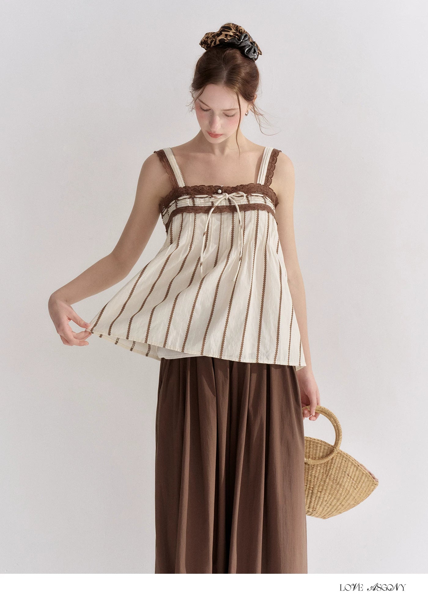 Striped Lace-Trim Tie-Front Camisole