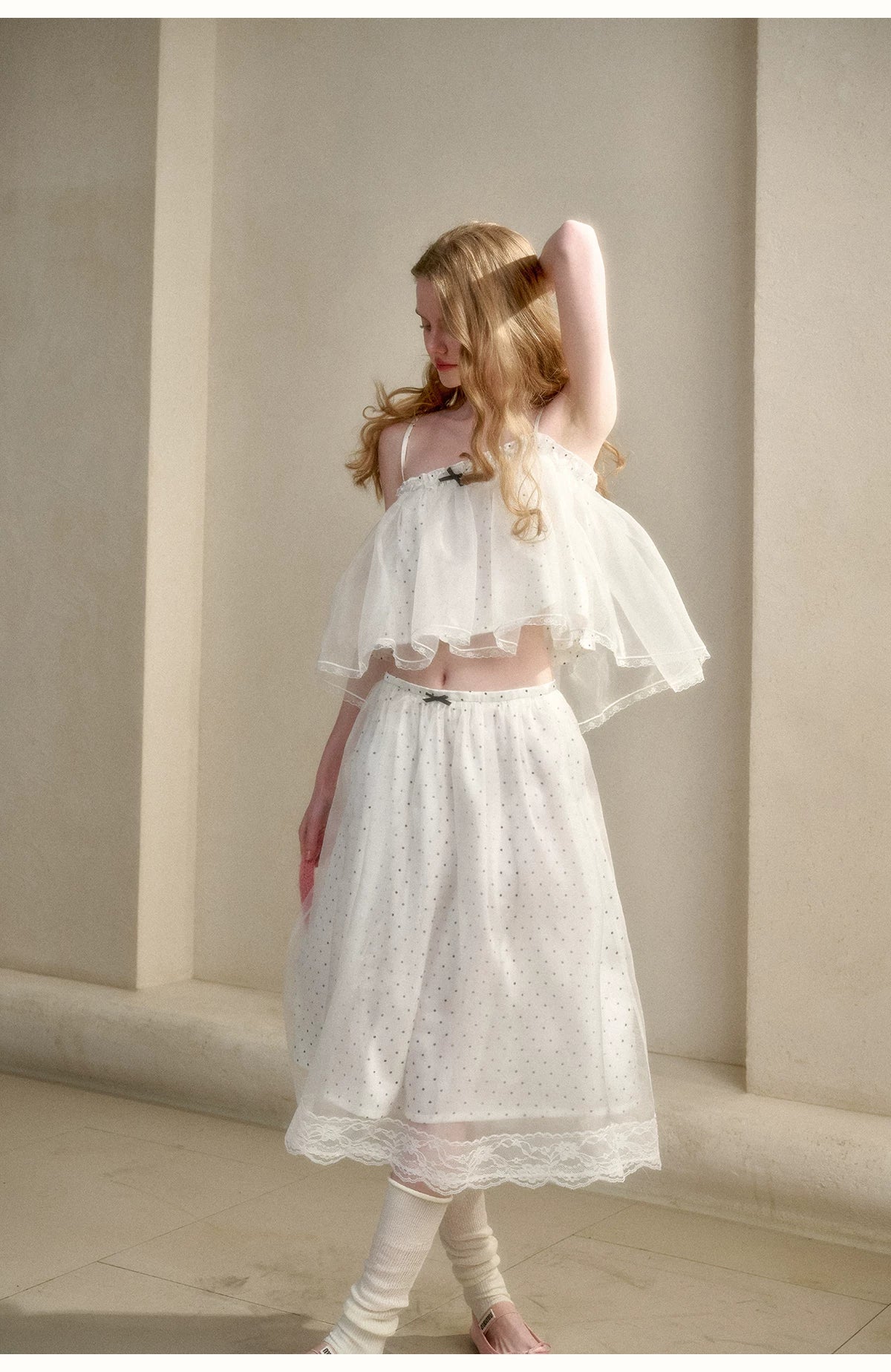 Babydoll Pearl Organza Polka Dot Set