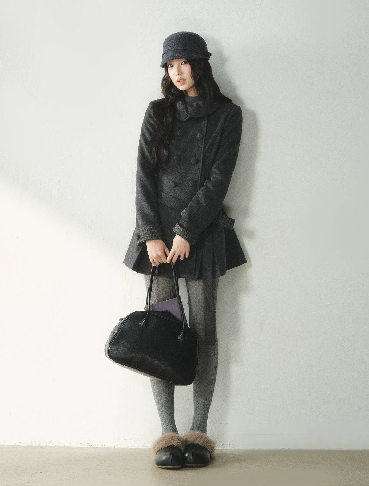 Abrigo de lana de cuadros cruzado