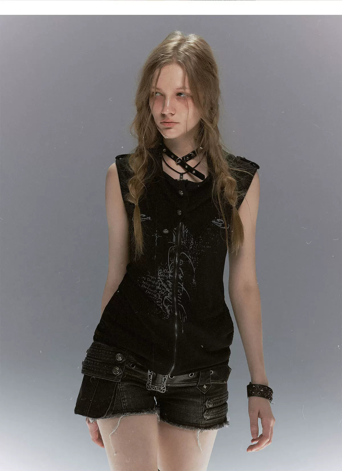 Cross Print Zip Vest