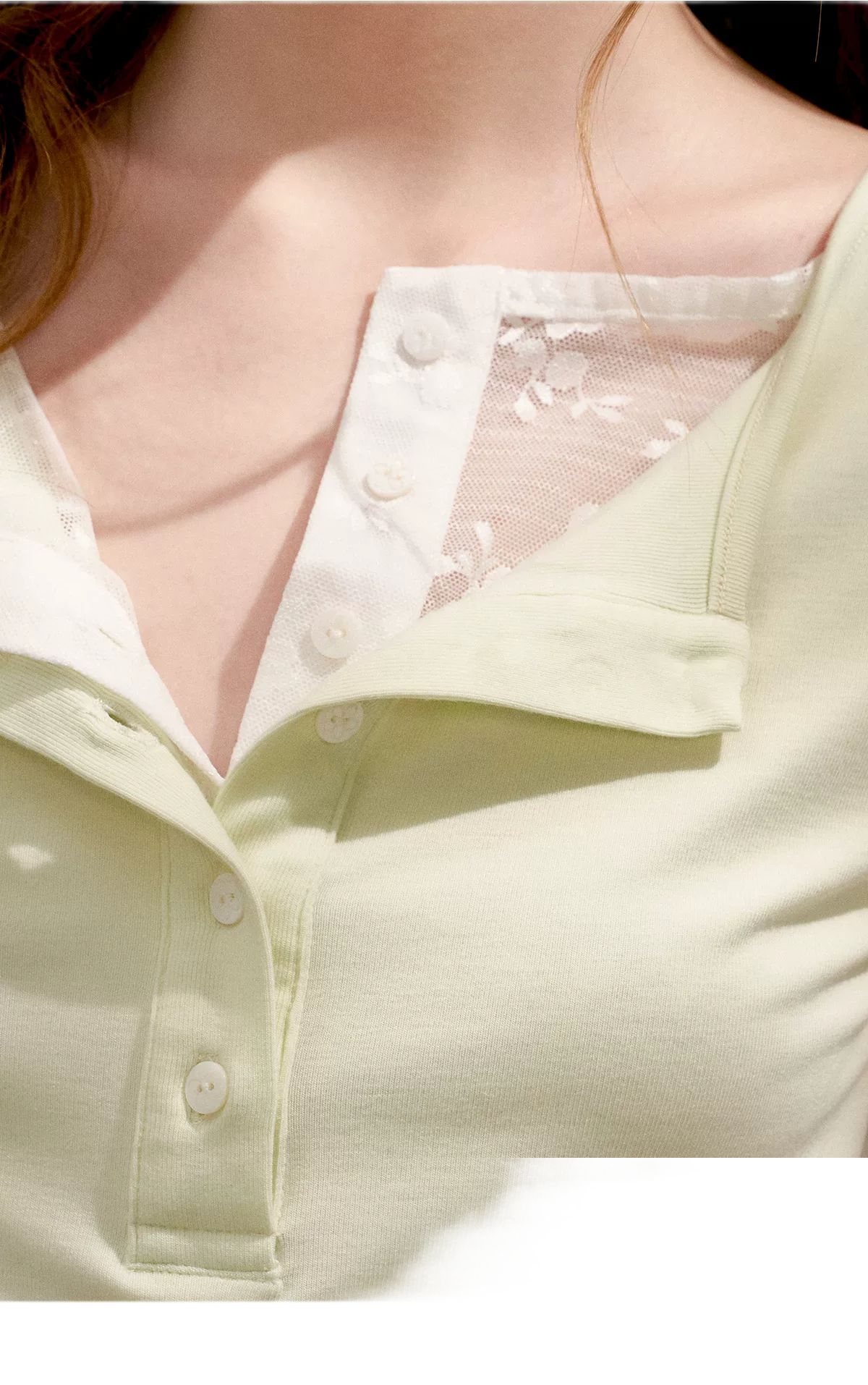 Double-Layer Collar Lace T-Shirt