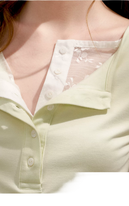 Double-Layer Collar Lace T-Shirt