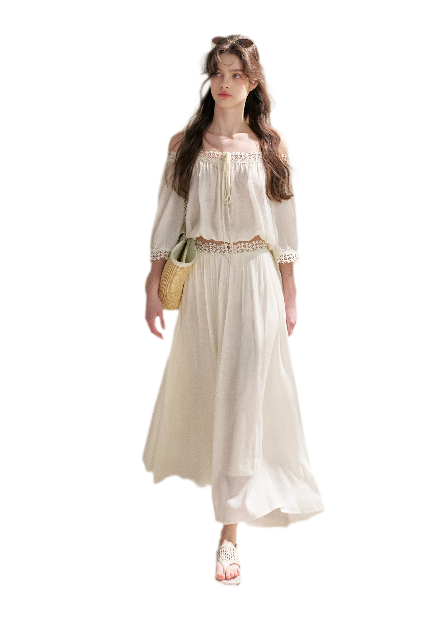 Asymmetrical Lace Off-Shoulder Top &amp; Skirt Set