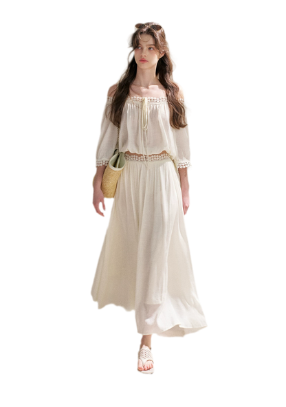 Asymmetrical Lace Off-Shoulder Top &amp; Skirt Set