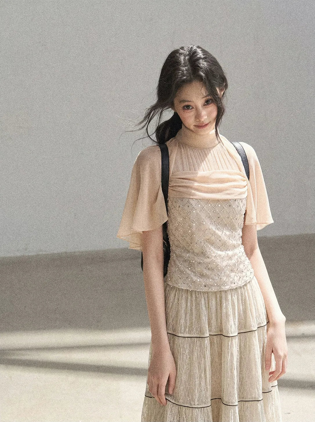 Textured Sequin Cape Top