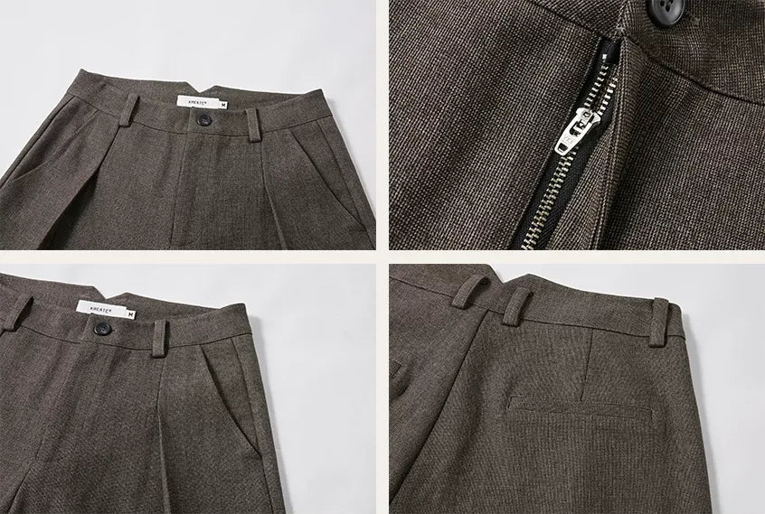 500G Houndstooth Pleated Wide-Leg Pants