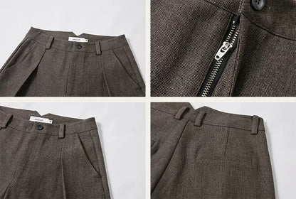 500G Houndstooth Pleated Wide-Leg Pants