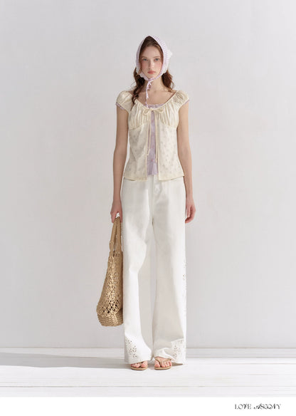 Embroidered Washed Wide-Leg Jeans