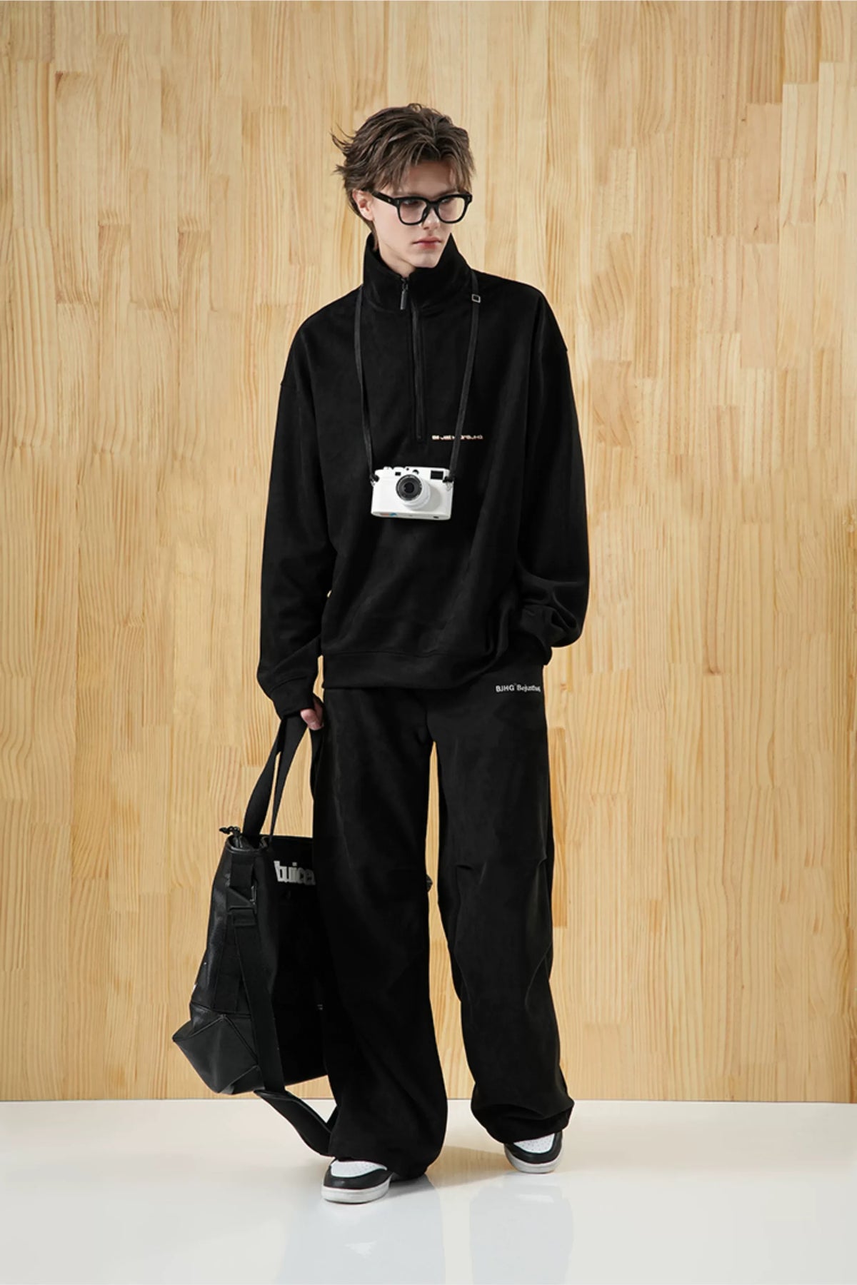 Faux Suede Oversize Polo Sweatshirt