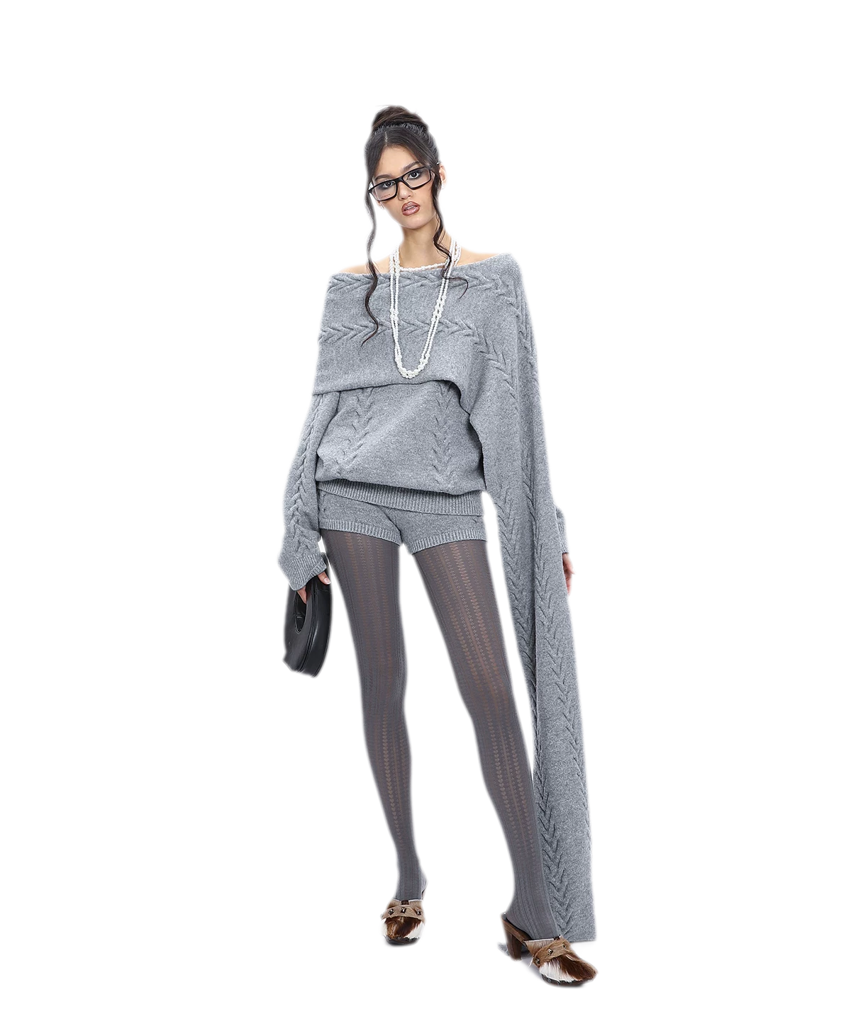 Conjunto de punto trenzado afelpado