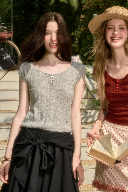 Soft Wool Fitted Short-Sleeve Top