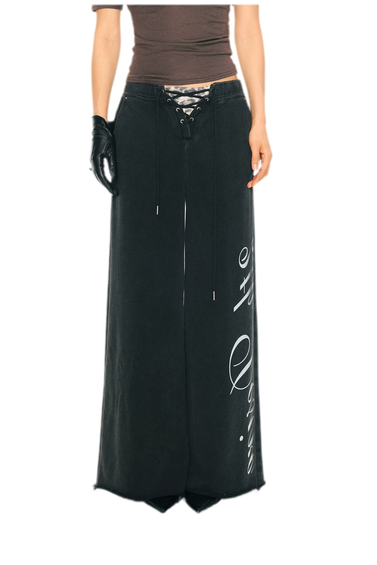 Vintage Letter Print Wide-Leg Pants