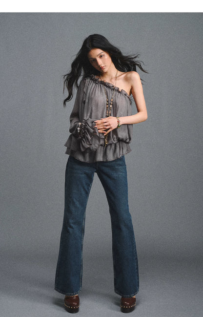 One-Shoulder Chiffon Blouse