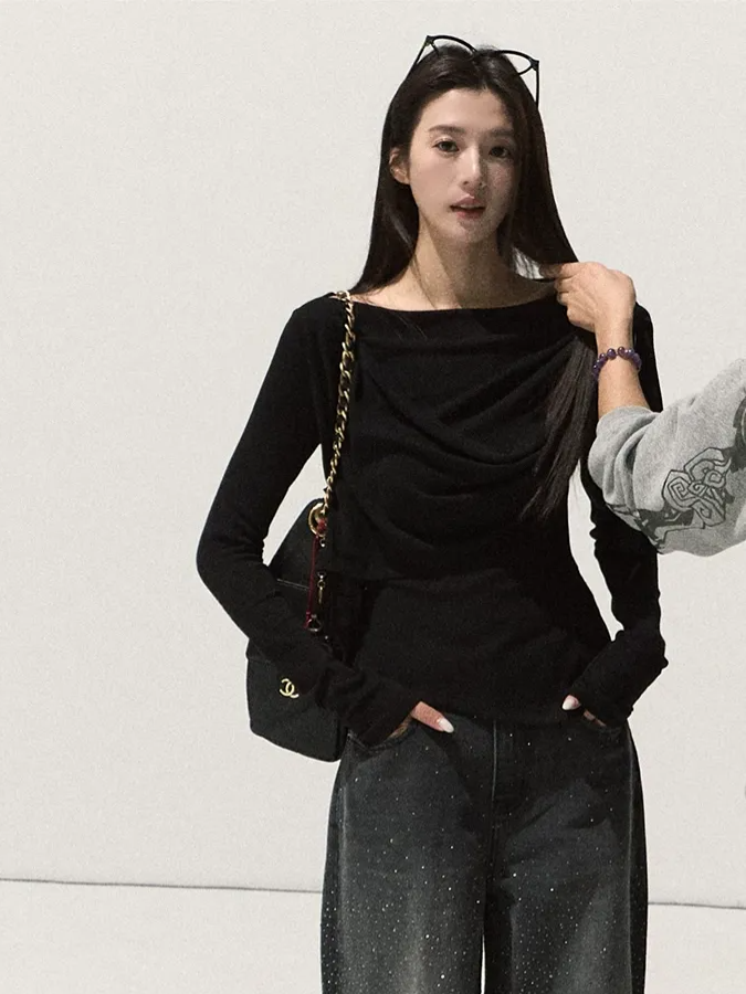 Draped Slim Knit Top