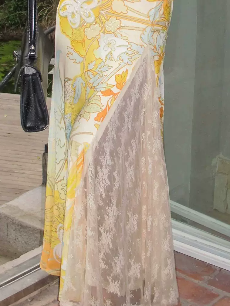 Gold Embroidered Lace Tea Dress
