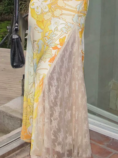 Gold Embroidered Lace Tea Dress