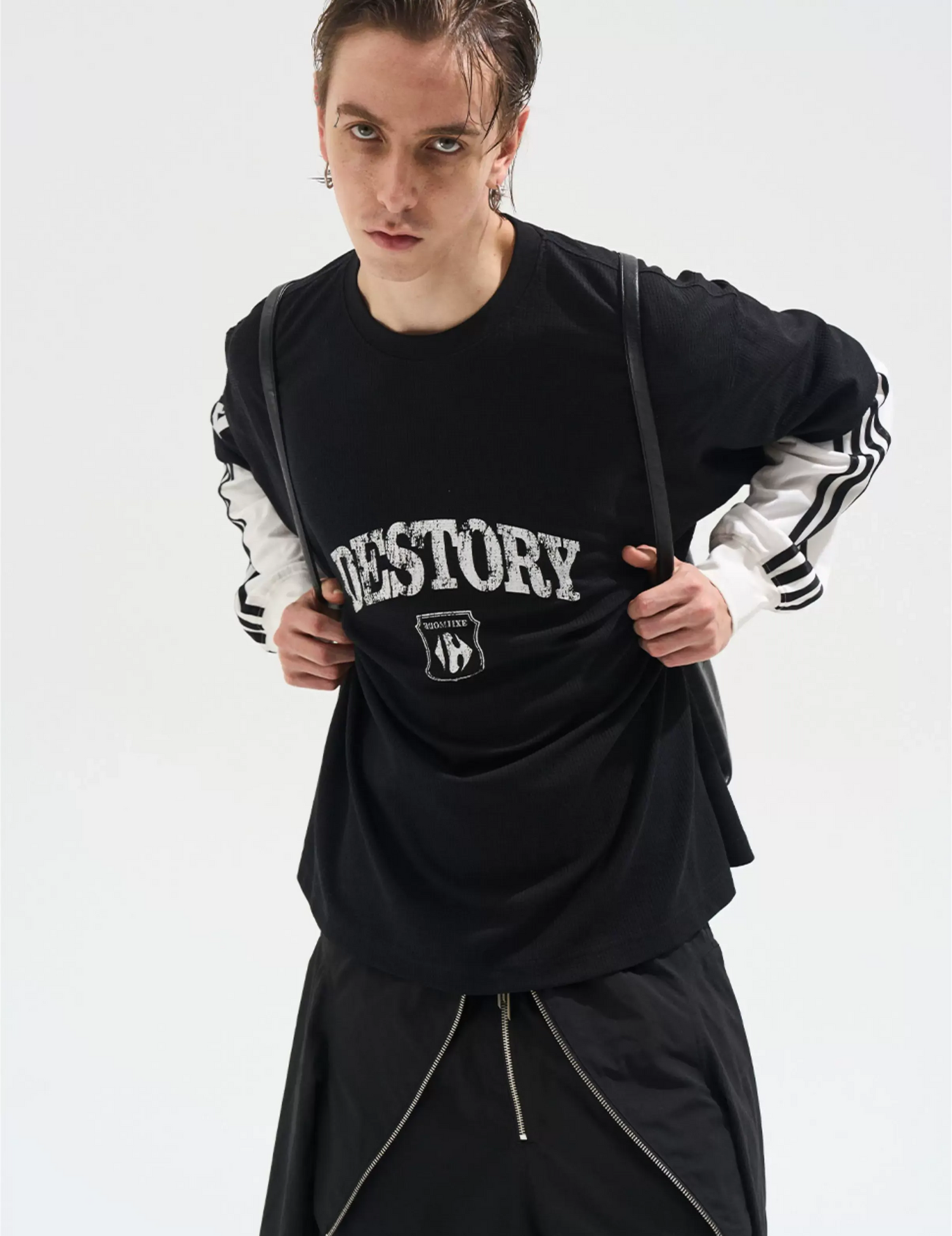 Distressed Graphic Layered Long-Sleeve Tee
