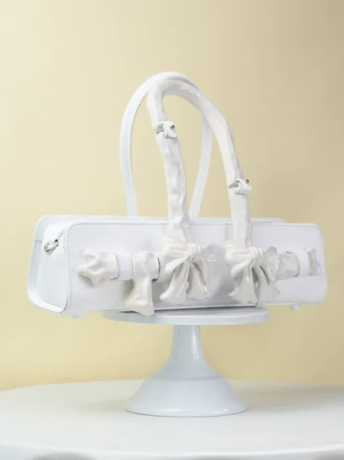 Glossy Bow Handle Handbag