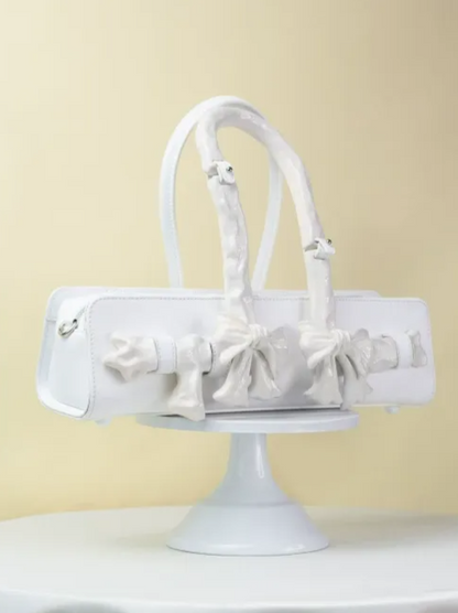 Glossy Bow Handle Handbag