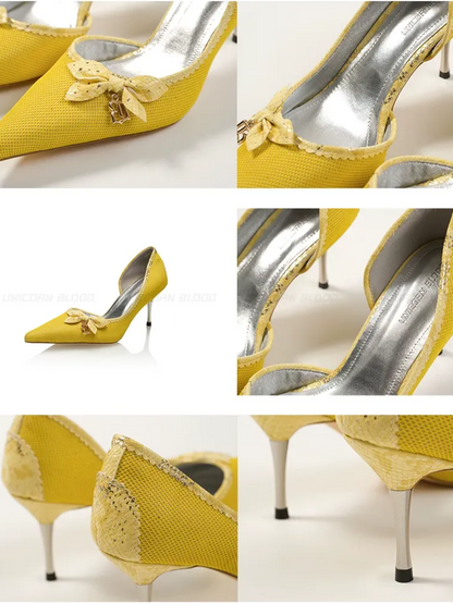 Glossy Bow Pointed-Toe Pumps