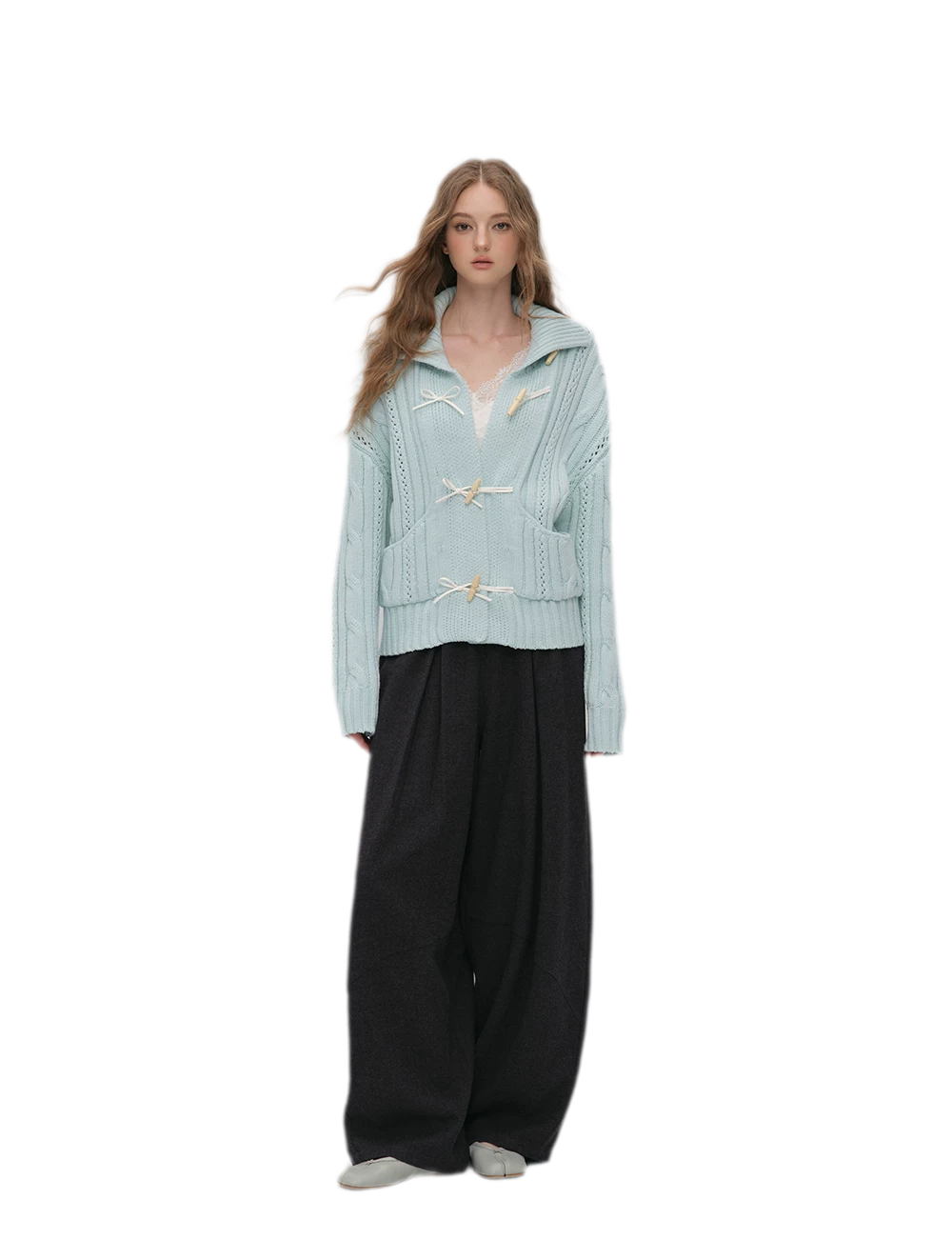 Pleated Contrast Wide-Leg Trousers