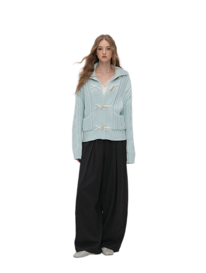 Pleated Contrast Wide-Leg Trousers