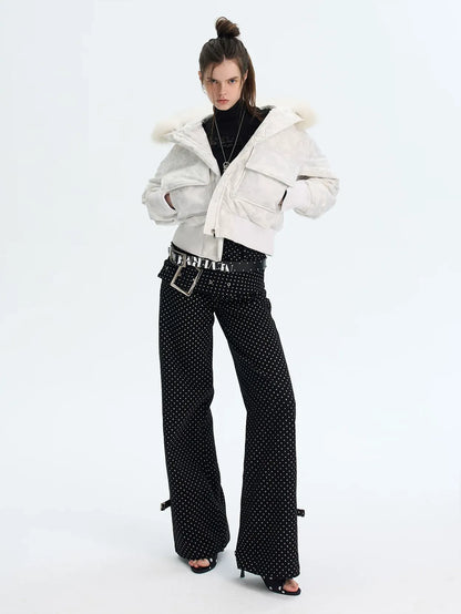 Printed Cropped Hooded Down Jacket