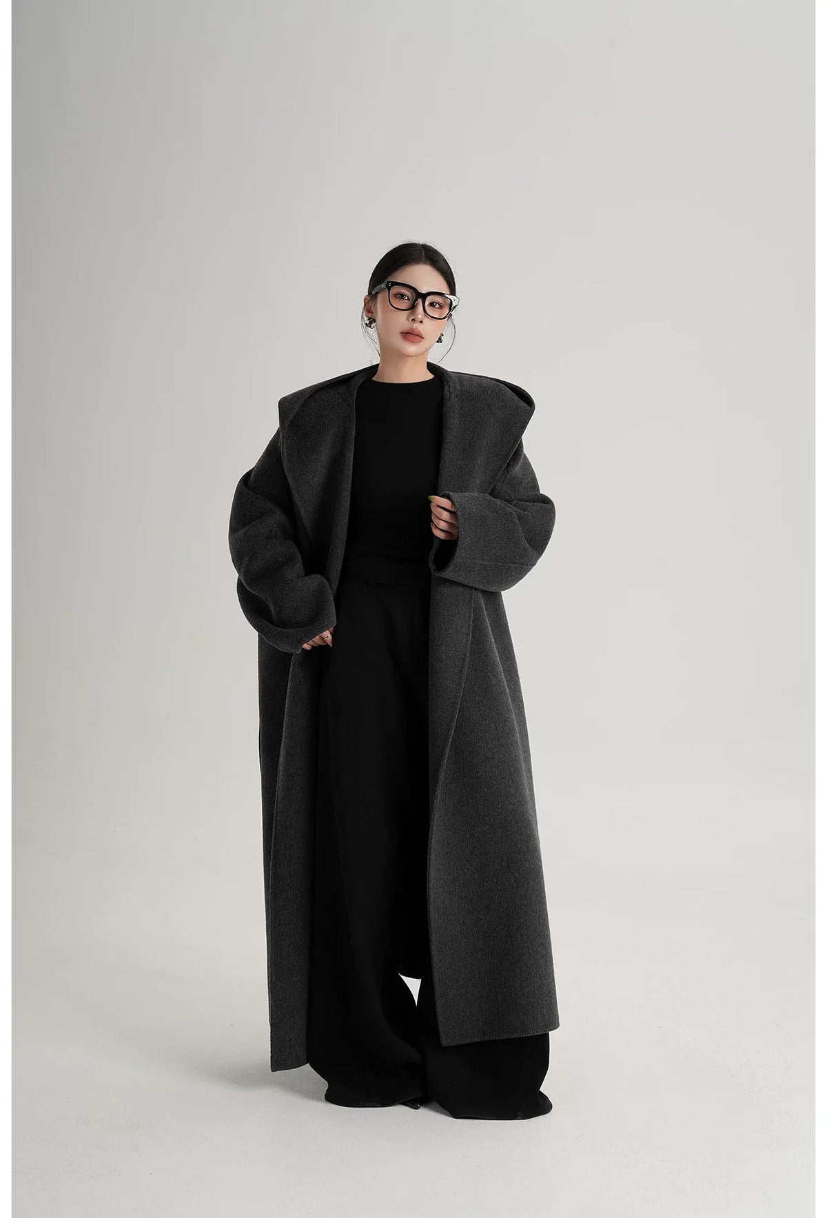 Hand-Sewn Oversized Hooded Wool Coat