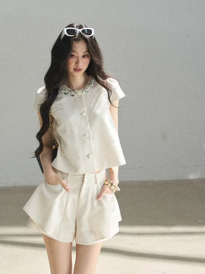 Beaded Collar Short Set