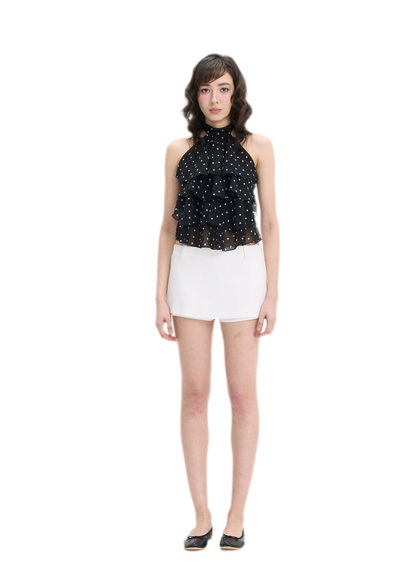 Polka-Dot Ruffle Halter Top