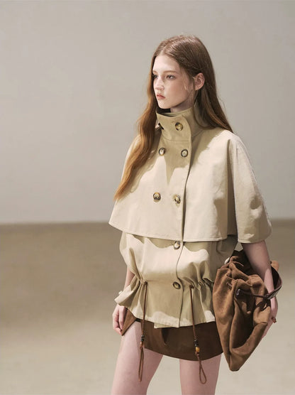 Drawstring Cape Trench Coat