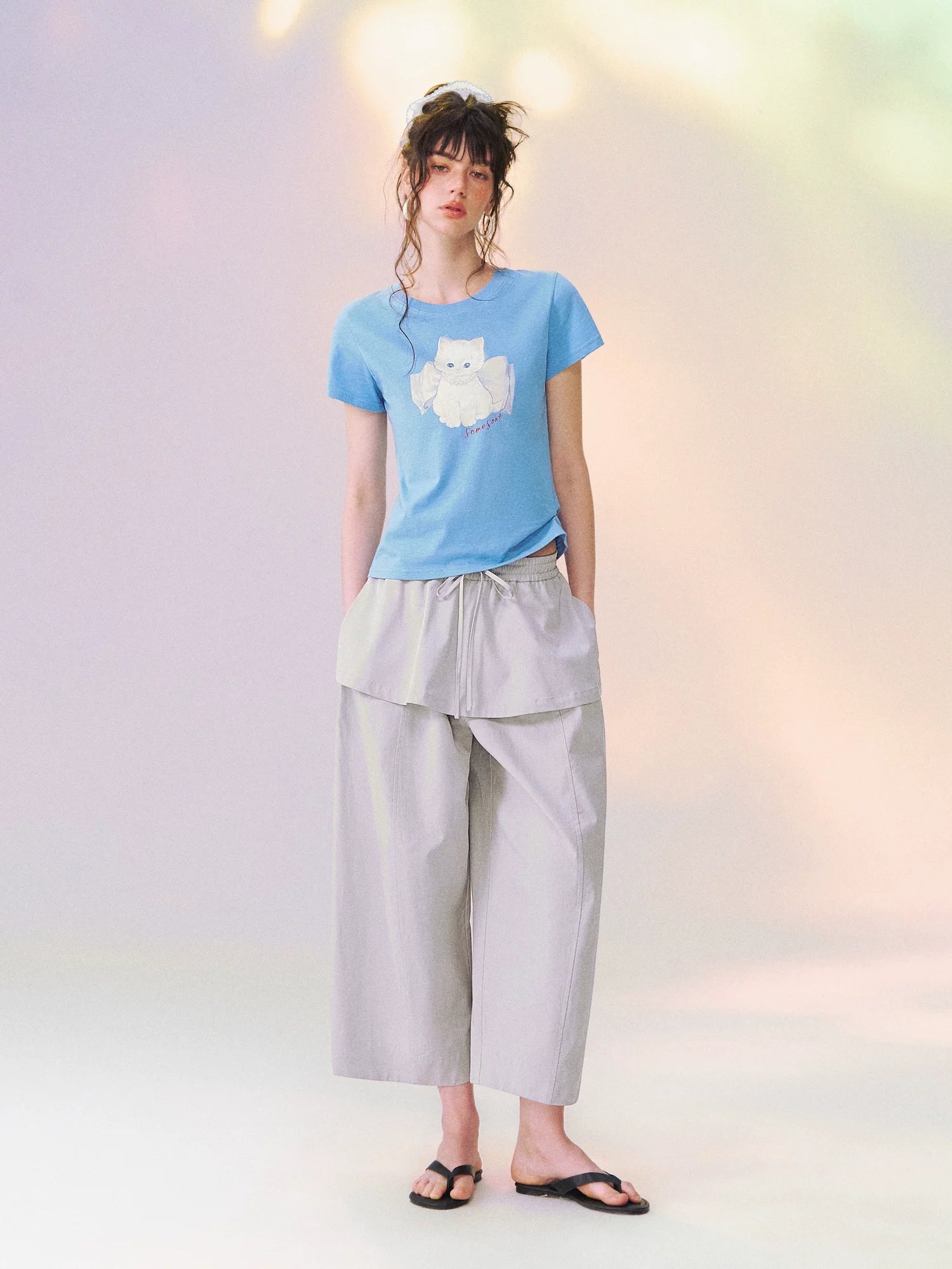 Bow Knot Kitten Short Sleeve T-shirt
