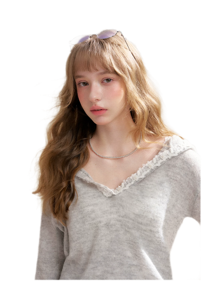 Lace Hood Knit Hoodie