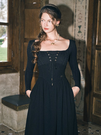 Stretch Lace-Up A-Line Dress