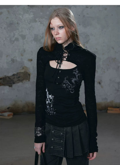Silver Foil Gothic Lace-Up Top