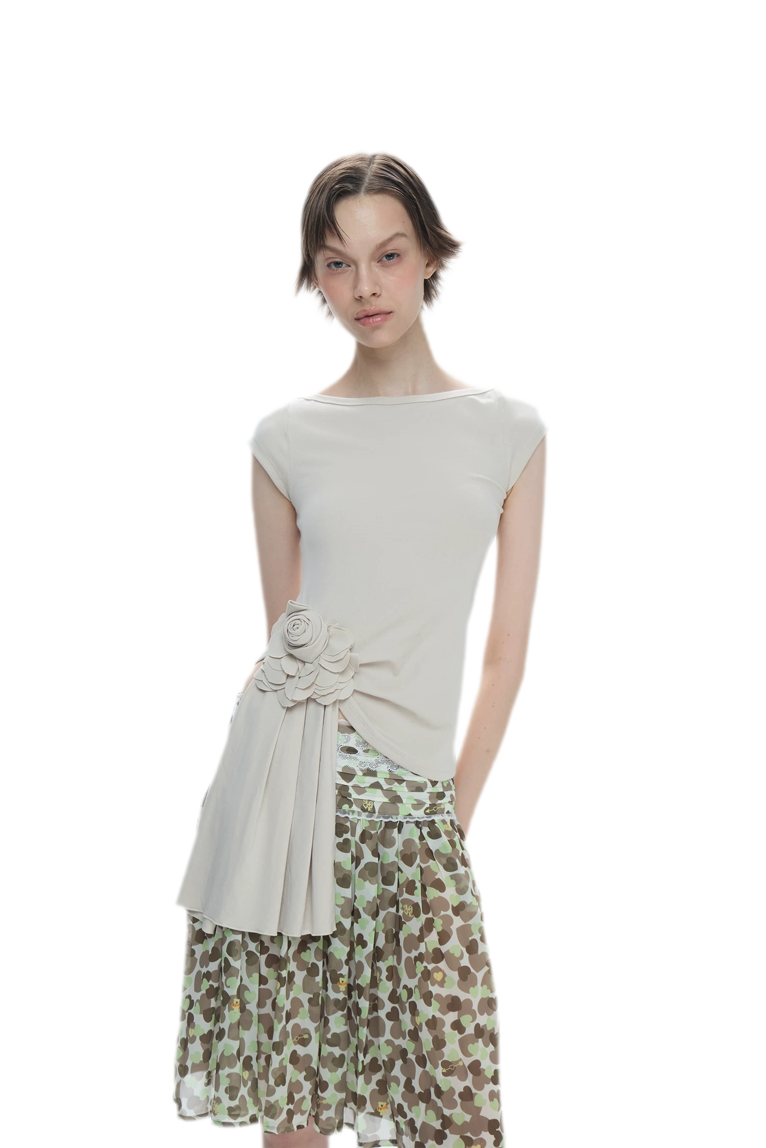 Asymmetric Flower Short Sleeve Top