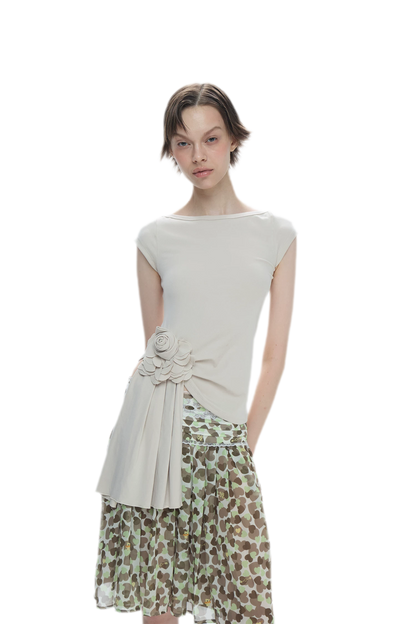 Asymmetric Flower Short Sleeve Top
