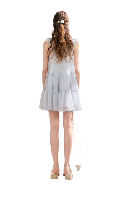 Tencel Embroidered Ruffle A-line Dress