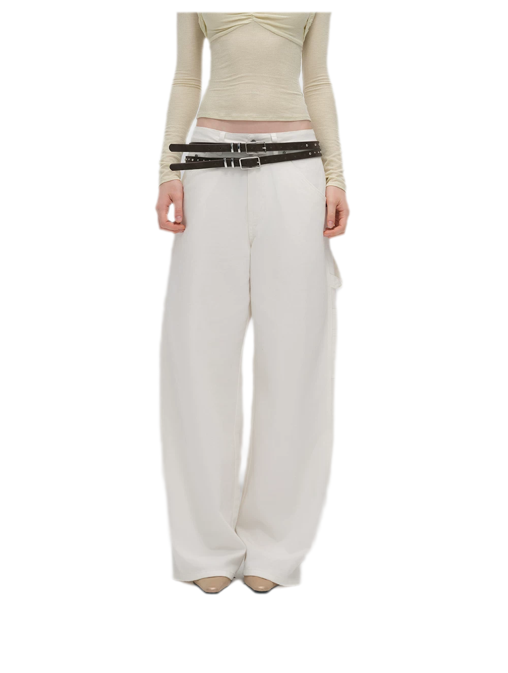 Enzyme-Washed Wide-Leg Utility Jeans