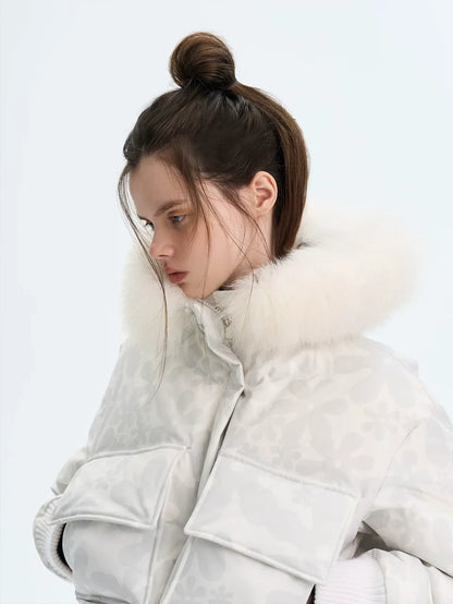 Printed Cropped Hooded Down Jacket