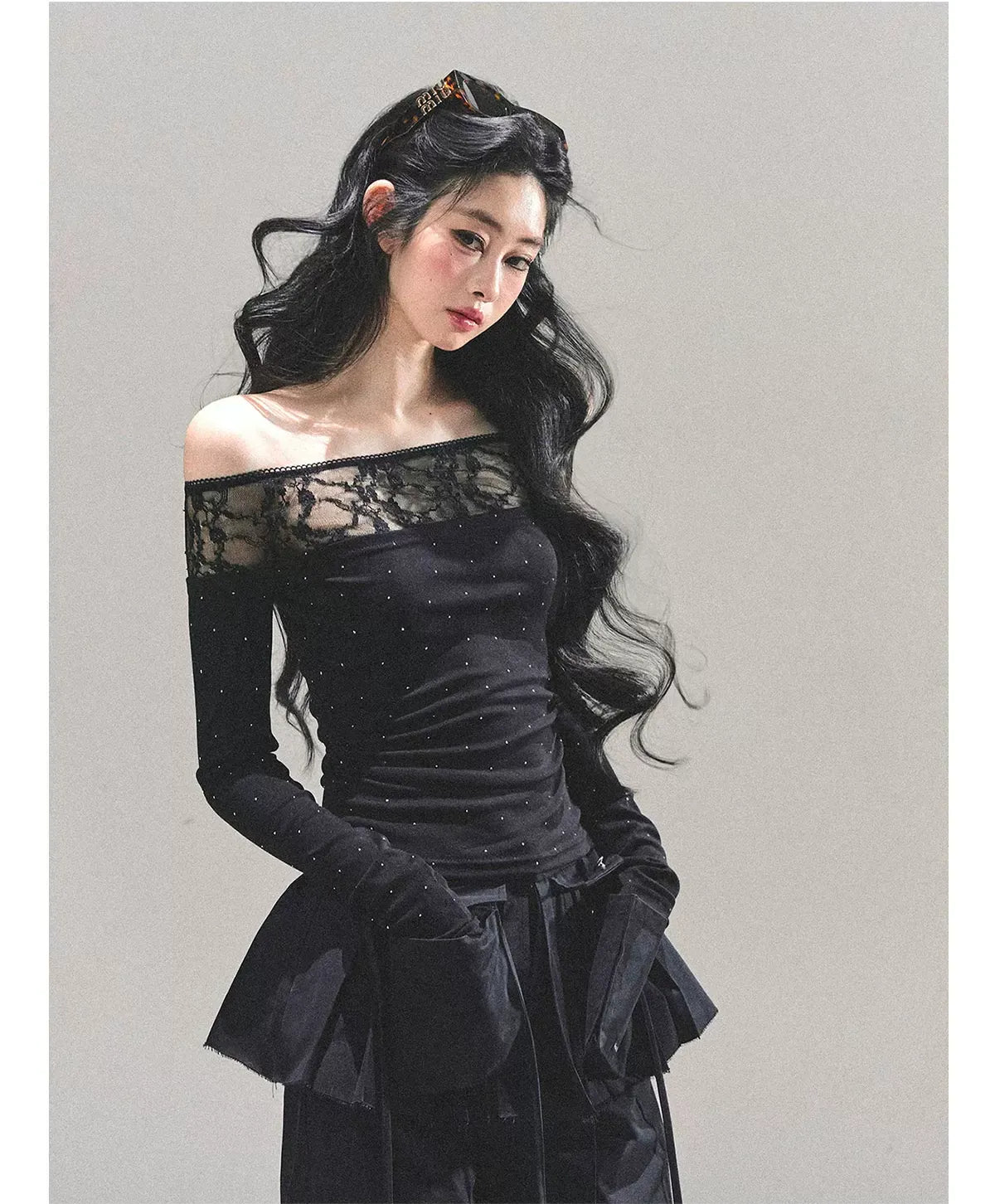 Off-Shoulder Lace Dot Tee