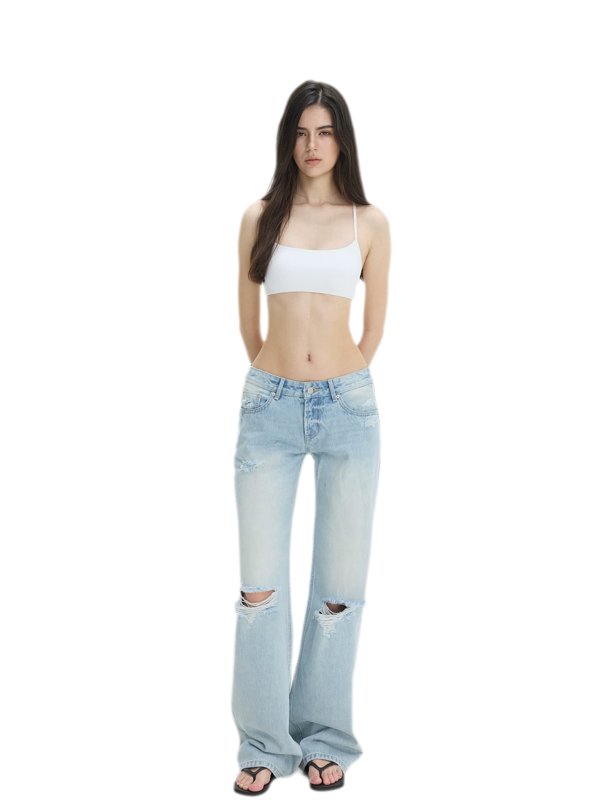 Washed Distressed Straight-Leg Jeans