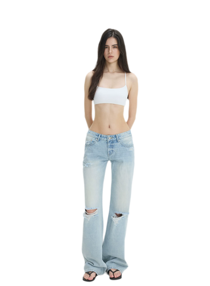 Washed Distressed Straight-Leg Jeans
