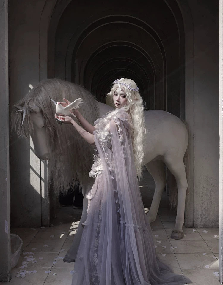 Handcrafted Floral Tulle Hooded Cape