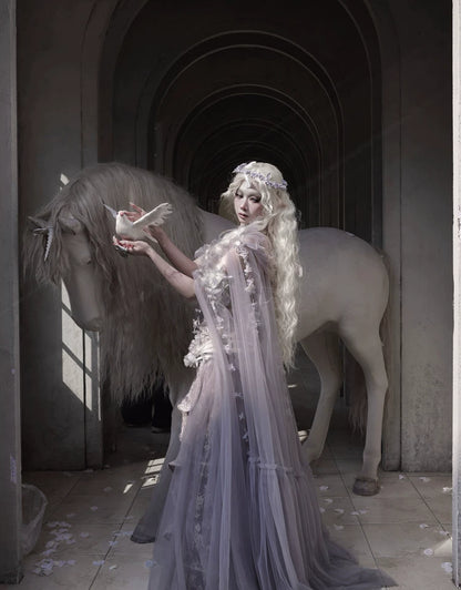 Handcrafted Floral Tulle Hooded Cape