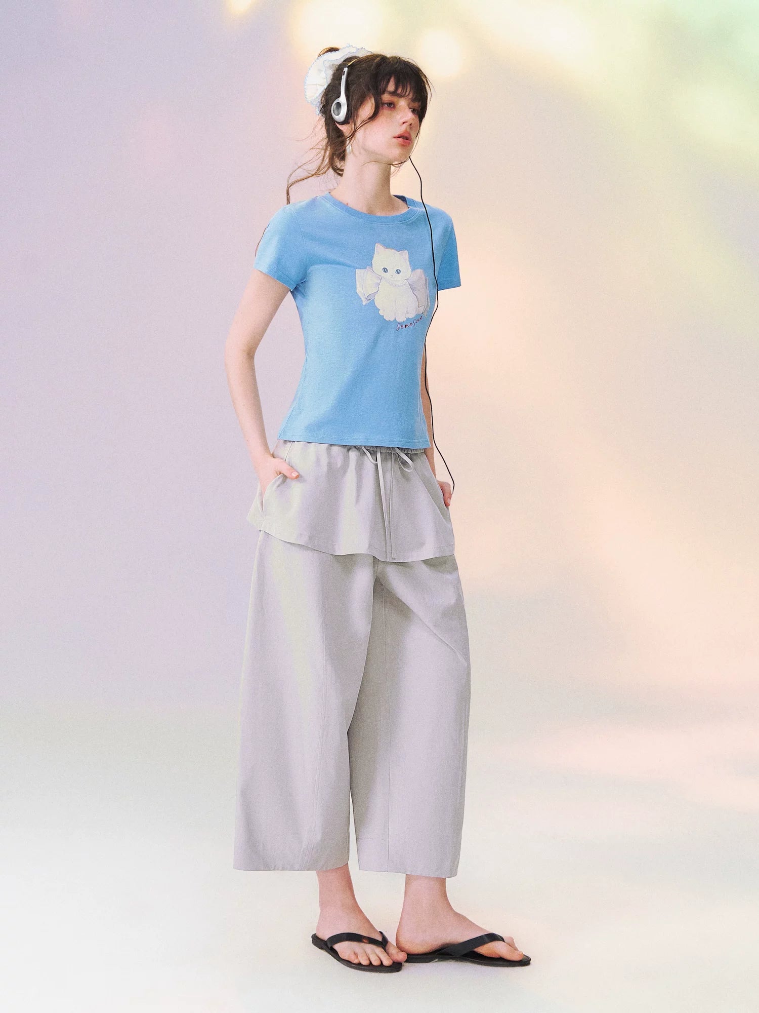 Bow Knot Kitten Short Sleeve T-shirt