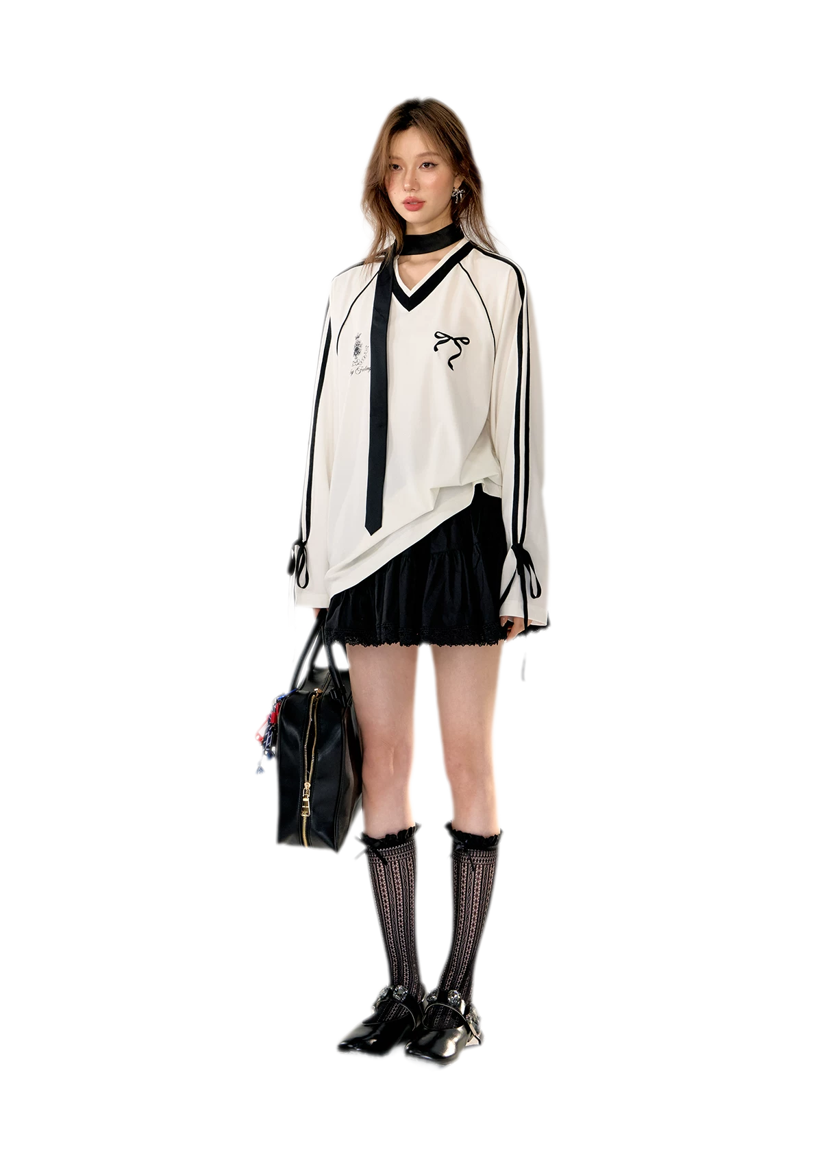 Colorblock Bow Embroidered Tee