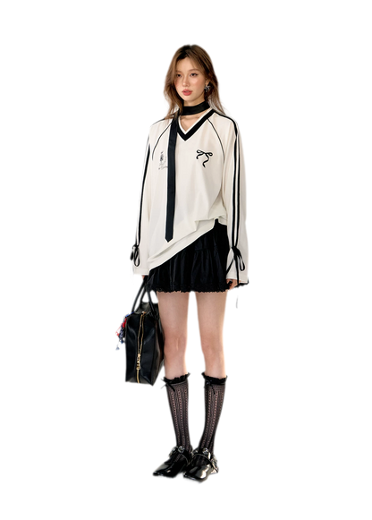 Colorblock Bow Embroidered Tee