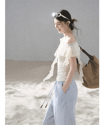 Lace One-Shoulder Crop Tee
