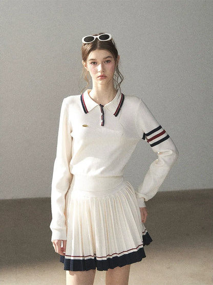Jacquard Polo Pleated Skirt Set